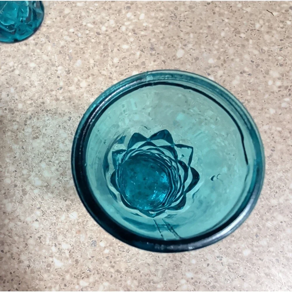 Set of 5 Vintage Diamond Pattern Blue Glass Shot Glasses Made in Tawian